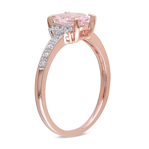 Oval Morganite and 1/15 CT. T.w. Diamond Engagement Ring in Rose Rhodium Sterling Silver