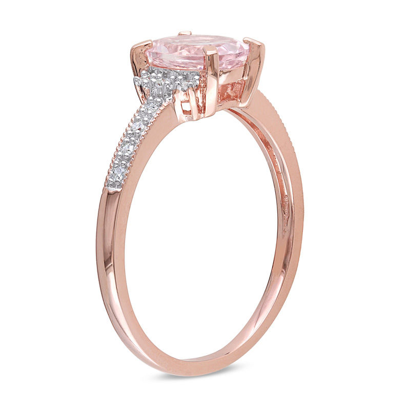 Oval Morganite and 1/15 CT. T.W. Diamond Engagement Ring in Rose Rhodium Sterling Silver