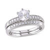 Thumbnail Image 1 of 6.5mm Lab-Created White Sapphire and 1/3 CT. T.W. Diamond Bridal Set in 10K White Gold