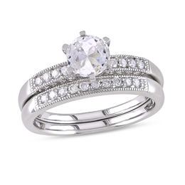 6.5mm Lab-Created White Sapphire and 1/3 CT. T.W. Diamond Bridal Set in 10K White Gold