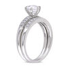 Thumbnail Image 2 of 6.5mm Lab-Created White Sapphire and 1/3 CT. T.W. Diamond Bridal Set in 10K White Gold