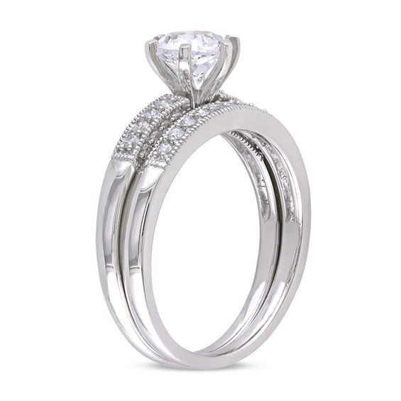 6.5mm Lab-Created White Sapphire and 1/3 CT. T.w. Diamond Bridal Set 10K Gold