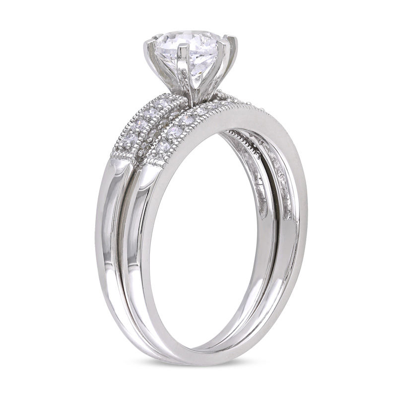 Main Image 2 of 6.5mm Lab-Created White Sapphire and 1/3 CT. T.W. Diamond Bridal Set in 10K White Gold