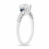 Thumbnail Image 2 of Lab-Created White and Blue Sapphire Three Stone Ring with 1/10 CT. T.W Diamonds in 10K White Gold