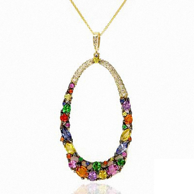 Main Image 1 of EFFY™ Collection Multi-Color Sapphire, Tsavorite and 1/3 CT. T.W. Diamond Oval Pendant in 14K Gold