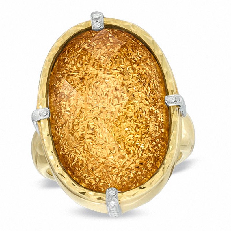 Oval Golden Drusy Quartz and Crystal Ring in Sterling Silver with 14K Gold Plate