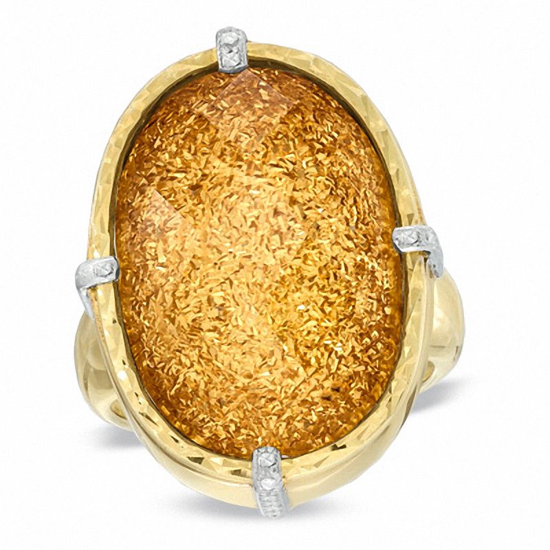 Main Image 1 of Oval Golden Drusy Quartz and Crystal Ring in Sterling Silver with 14K Gold Plate