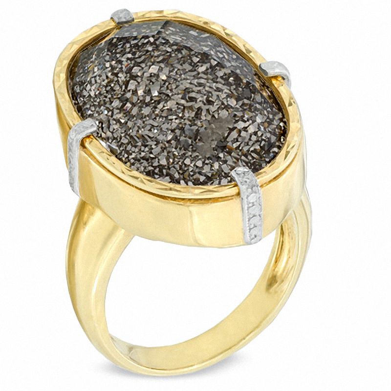 Main Image 2 of Oval Whiskey Drusy Quartz and Crystal Ring in Sterling Silver with 14K Gold Plate