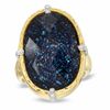 Thumbnail Image 0 of Oval Blue Drusy Quartz and Crystal Ring in Sterling Silver with 14K Gold Plate