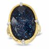 Thumbnail Image 1 of Oval Blue Drusy Quartz and Crystal Ring in Sterling Silver with 14K Gold Plate