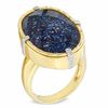 Thumbnail Image 1 of Oval Blue Drusy Quartz and Crystal Ring in Sterling Silver with 14K Gold Plate