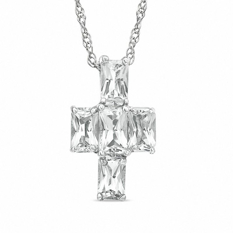 Main Image 1 of White Topaz Cross Pendant in Sterling Silver