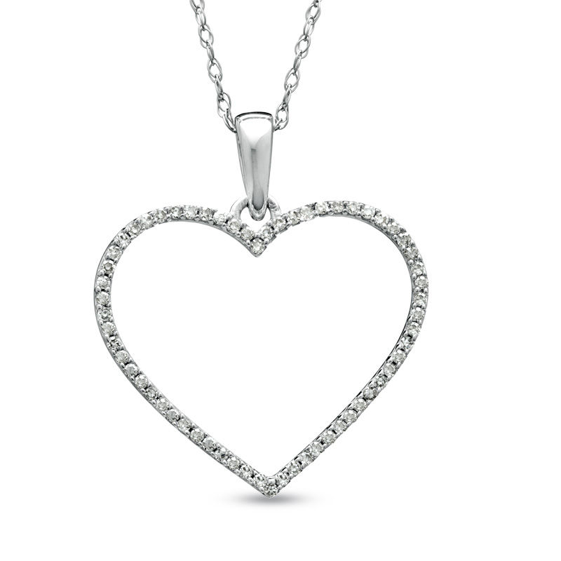 1/8 CT. T.W. Diamond Heart Outline Pendant in 10K White Gold | Zales