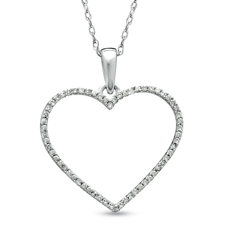 1/8 CT. T.W. Diamond Heart Outline Pendant in 10K White Gold