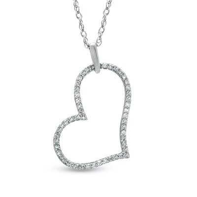 1 10 Ct T W Diamond Tilted Heart Outline Pendant In 10k White Gold Zales 1 10 Ct T W Diamond Tilted Heart Outline Pendant In 10k White Gold Zales