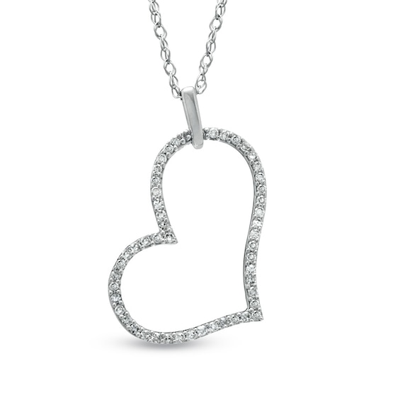 1/10 CT. T.w. Diamond Tilted Heart Outline Pendant in 10K White Gold