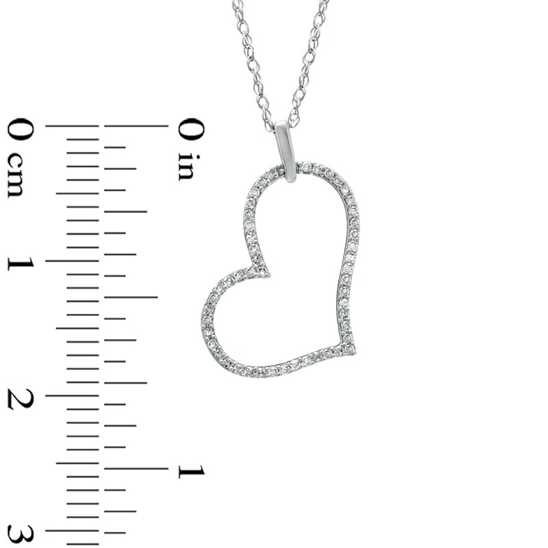 Main Image 2 of 1/10 CT. T.W. Diamond Tilted Heart Outline Pendant in 10K White Gold
