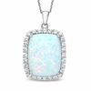 Thumbnail Image 1 of Cushion-Cut Lab-Created Opal and White Sapphire Frame Pendant in Sterling Silver