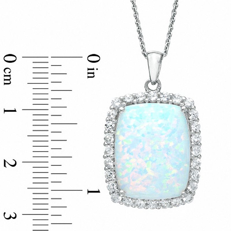 Main Image 2 of Cushion-Cut Lab-Created Opal and White Sapphire Frame Pendant in Sterling Silver