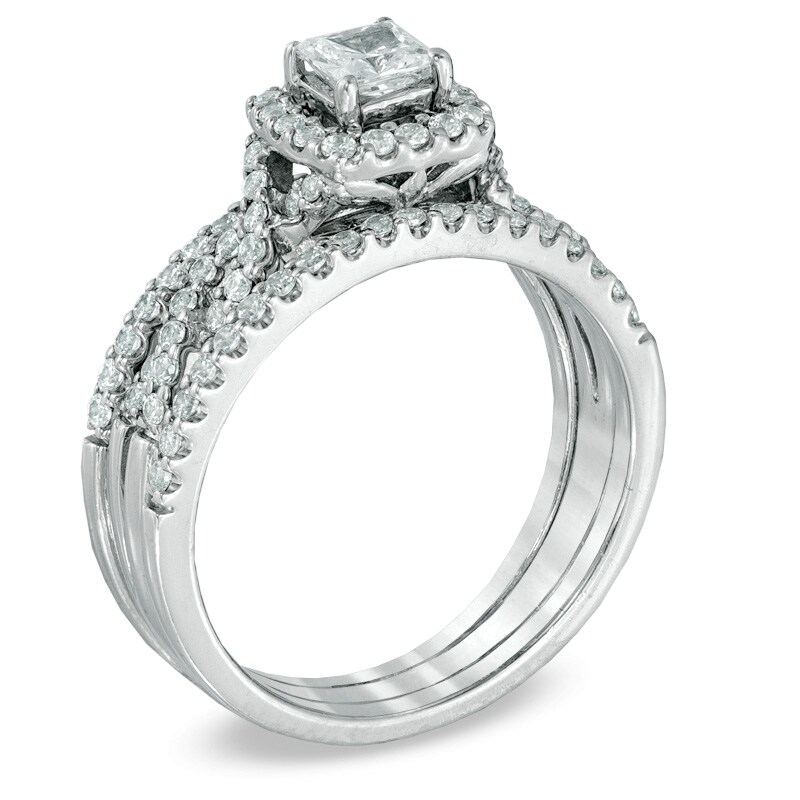 Main Image 2 of 7/8 CT. T.W. Princess-Cut Diamond Framed Twist Shank Bridal Set in 14K White Gold