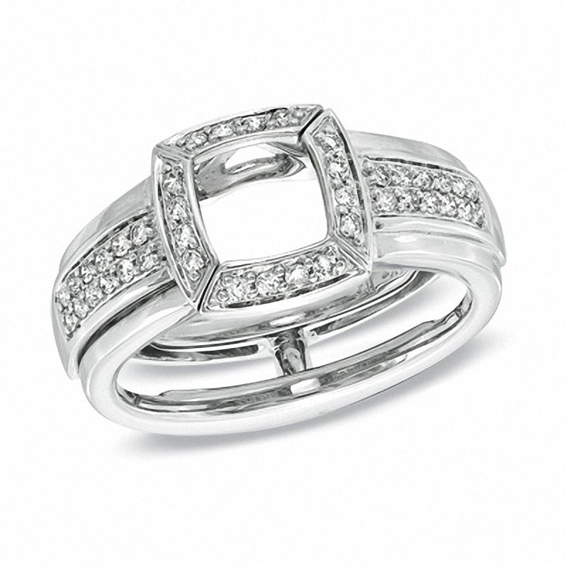 Main Image 1 of 1/4 CT. T.W. Diamond Square Frame Solitaire Enhancer in 14K White Gold