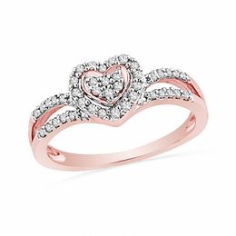 1/3 CT. T.W. Diamond Heart Split Shank Ring in 10K Rose Gold