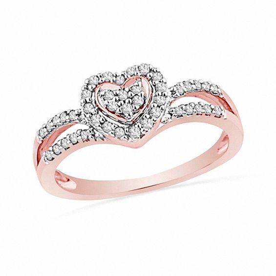 1/3 CT. T.w. Diamond Heart Split Shank Ring in 10K Rose Gold