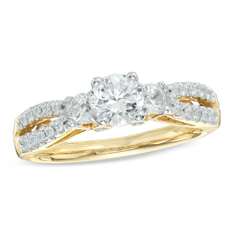Main Image 1 of 5/8 CT. T.W. Diamond Three Stone Split Shank Engagement Ring in 14K Gold