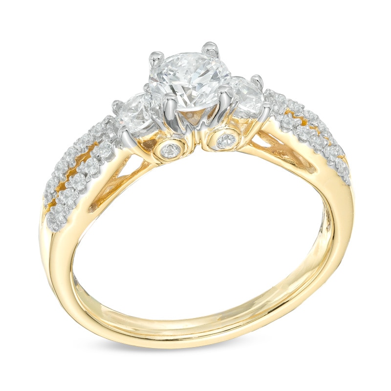 Main Image 2 of 5/8 CT. T.W. Diamond Three Stone Split Shank Engagement Ring in 14K Gold