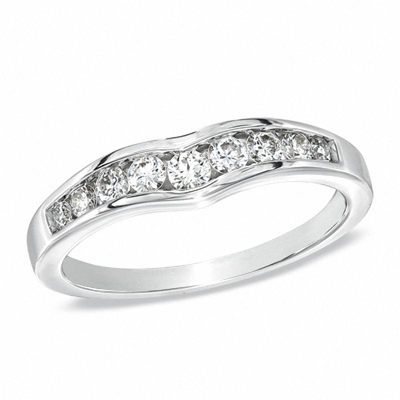 Main Image 1 of 3/8 CT. T.W. Certified Diamond Contour Wedding Band in 18K White Gold (H/VS2)