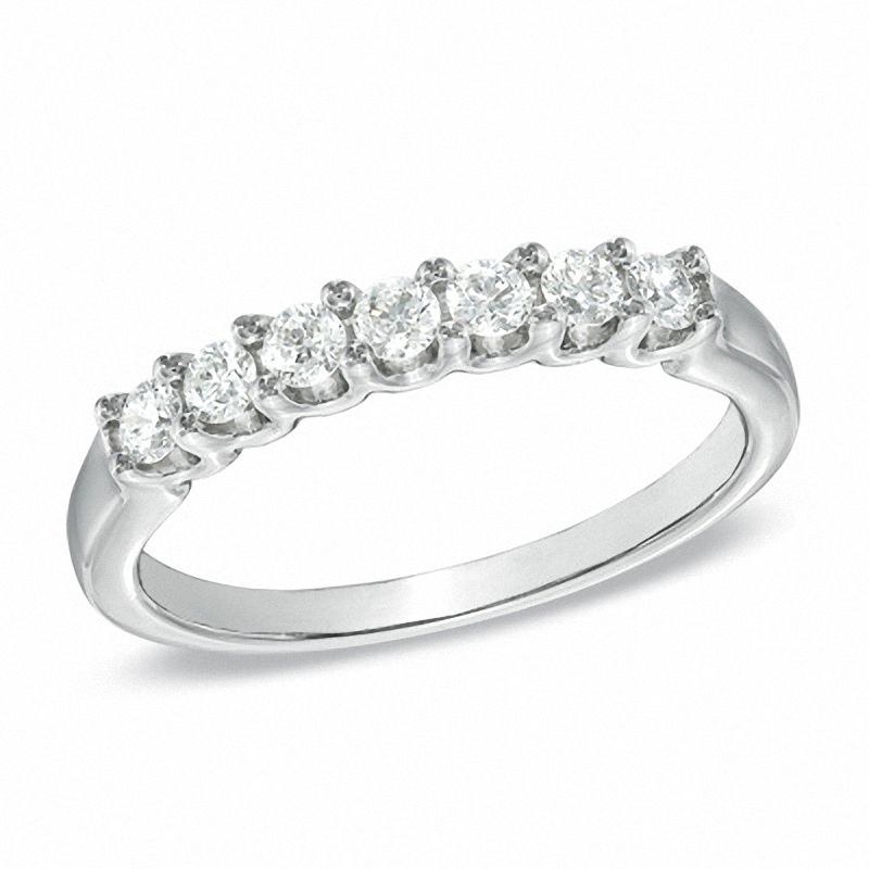 Main Image 1 of 3/8 CT. T.W. Certified Diamond Seven Stone Wedding Band in 18K White Gold (H/VS2)
