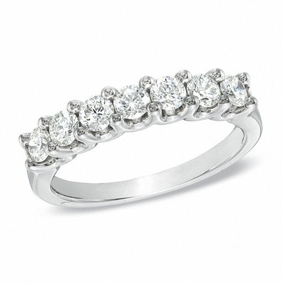 7/8 CT. T.w. Certified Diamond Seven Stone Wedding Band in 18K White Gold (H/Vs2)