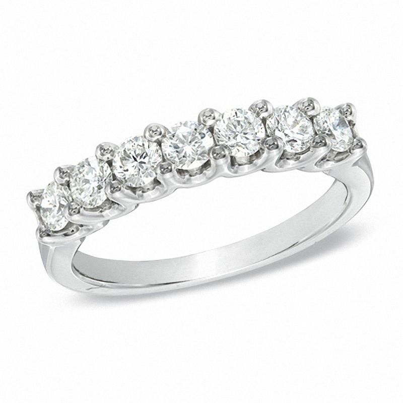 Main Image 1 of 7/8 CT. T.W. Certified Diamond Seven Stone Wedding Band in 18K White Gold (H/VS2)