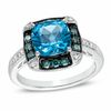 Thumbnail Image 0 of 8.0mm Cushion-Cut Swiss Blue Topaz and 1/3 CT. T.W. Enhanced Blue and White Diamond Ring in 10K White Gold