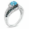 Thumbnail Image 1 of 6.0mm Swiss Blue Topaz and 1/3 CT. T.W. Enhanced Blue and White Diamond Ring in 10K White Gold