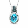 Thumbnail Image 1 of Oval Swiss Blue Topaz and 1/10 CT. T.W. Enhanced Blue and White Diamond Pendant in 10K White Gold