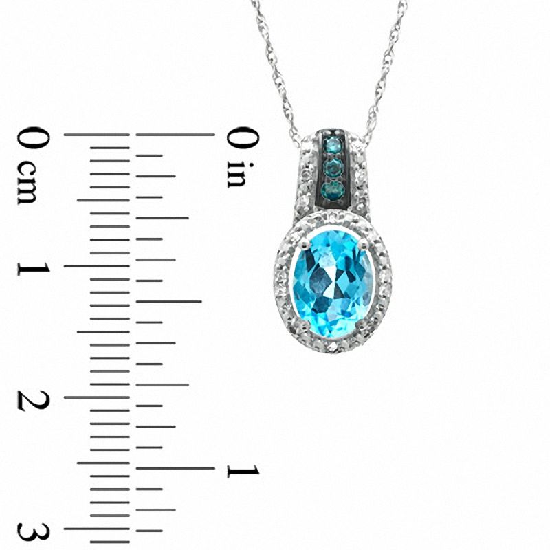 Main Image 2 of Oval Swiss Blue Topaz and 1/10 CT. T.W. Enhanced Blue and White Diamond Pendant in 10K White Gold