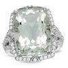 Thumbnail Image 1 of Cushion-Cut Green Quartz and Lab-Created White Sapphire Ring in Sterling Silver