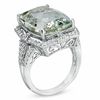 Thumbnail Image 2 of Cushion-Cut Green Quartz and Lab-Created White Sapphire Ring in Sterling Silver