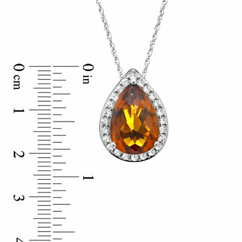 Main Image 2 of Pear-Shaped Cognac Quartz and Lab-Created White Sapphire Pendant in Sterling Silver