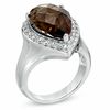 Thumbnail Image 1 of Pear-Shaped Cognac Quartz and Lab-Created White Sapphire Ring in Sterling Silver