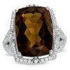 Thumbnail Image 0 of Cushion-Cut Cognac Quartz and Lab-Created White Sapphire Ring in Sterling Silver