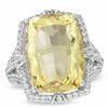 Thumbnail Image 1 of Cushion-Cut Lemon Quartz and Lab-Created White Sapphire Ring in Sterling Silver