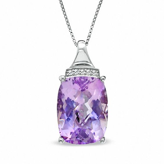 Cushion-Cut Rose de France Amethyst and Lab-Created White Sapphire Pendant in Sterling Silver