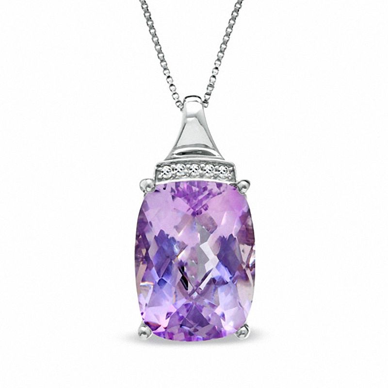 Main Image 1 of Cushion-Cut Rose de France Amethyst and Lab-Created White Sapphire Pendant in Sterling Silver