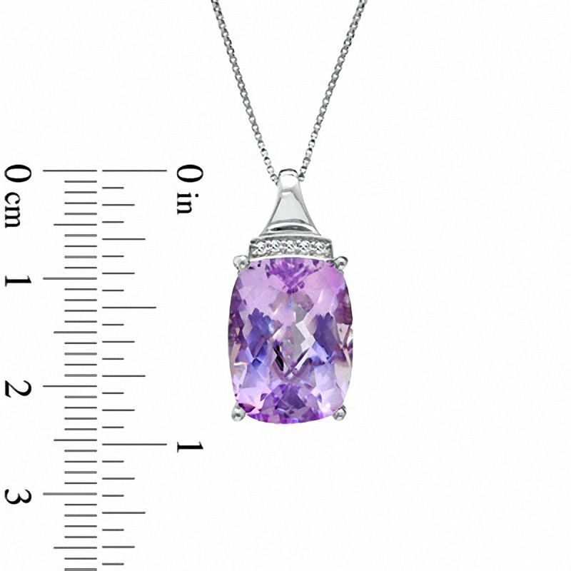 Main Image 2 of Cushion-Cut Rose de France Amethyst and Lab-Created White Sapphire Pendant in Sterling Silver