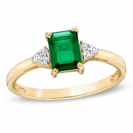 Emerald-Cut Lab-Created Emerald and White Sapphire Ring in 10K Gold