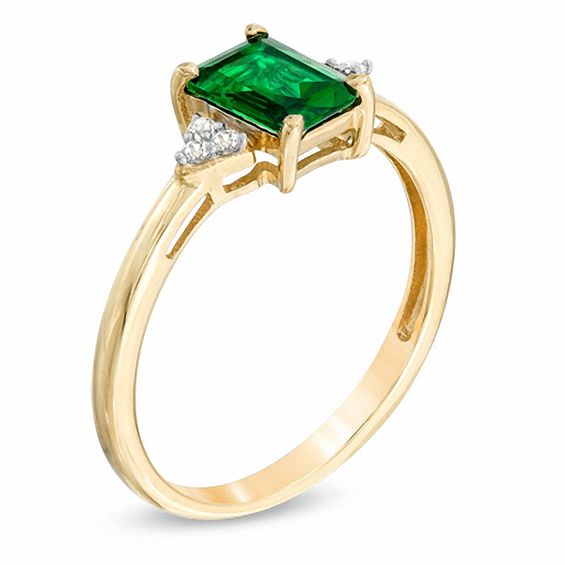 Emerald-Cut Lab-Created Emerald and White Sapphire Ring in 10K Gold
