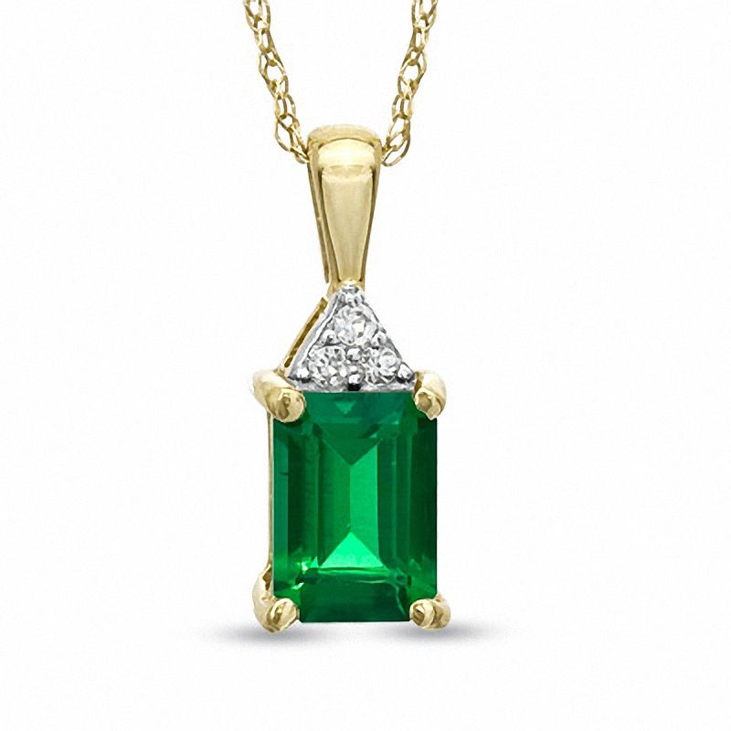 Main Image 1 of Emerald-Cut Lab-Created Emerald and White Sapphire Pendant in 10K Gold
