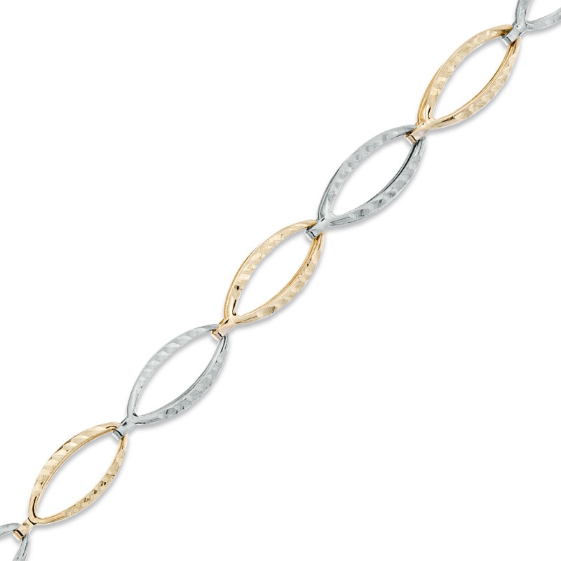 Main Image 1 of Diamond-Cut Fashion Link Bracelet in 10K Two-Tone Gold - 7.25"